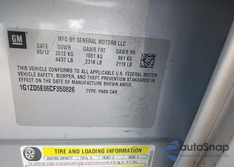 2012 Chevrolet Malibu 2Lt from USA, damaged, VIN 1G1ZD5E06CF350826